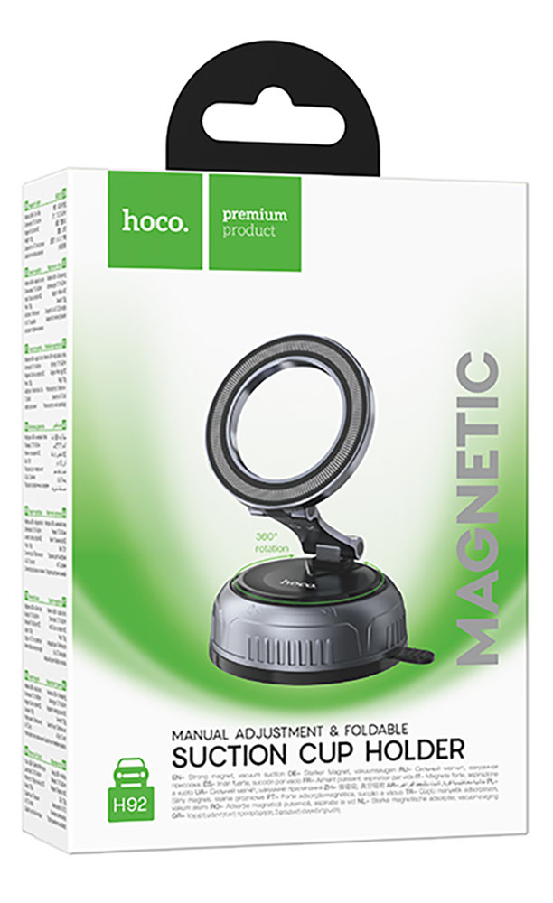 магнитный держатель MagSafe Hoco H92 High vacuum suction cup magnetic holder(universal) black/metal gray
