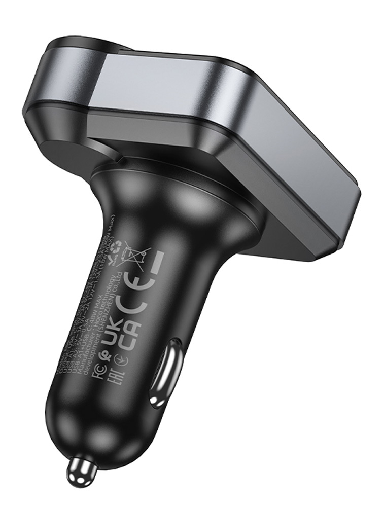 зарядка для телефона в машину с FM трансмиттером Hoco E86 Alegria 48W dual port PD30W+QC3.0 car BT FM transmitter black
