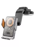 держатель для телефона с беспроводной зарядкой Qi Hoco HW8 Transparent Discovery Edition wireless fast charging holder metal gray