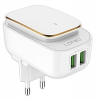 зарядное устройство с ночником LDNIO A2205 Touch LED lamp and 2 USB charger
