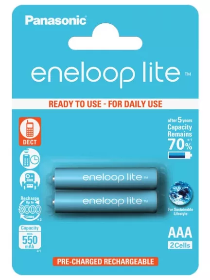 аккумуляторы (2 шт.) Panasonic 550 mAh R03/AAA Eneloop Lite-2BL