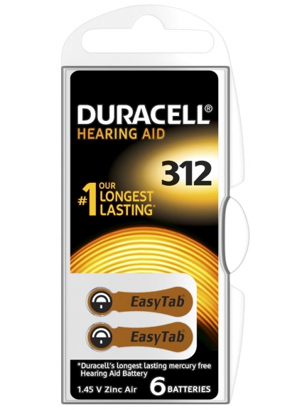 батарейки для слуховых аппаратов (6 шт) Duracell ZA312/PR41-6BL