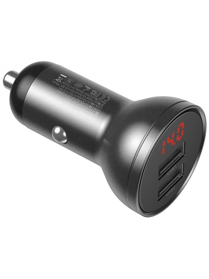 автомобильная зарядка в прикуриватель с дисплеем Baseus Digital Display Dual USB 4.8A Car Charger 24W