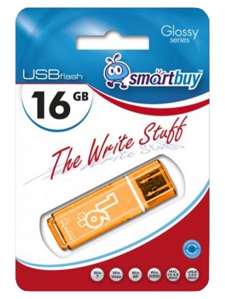 флешка USB SmartBuy Glossy series 16Gb orange