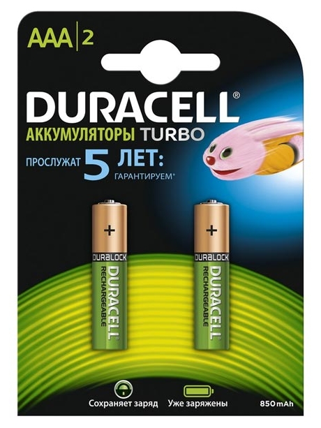 аккумуляторы (2 шт.) Duracell 850 mAh HR03/AAA-2BL 