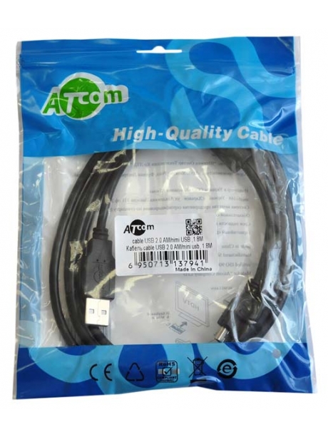 кабель передачи данных ATcom 1.8 m USB(Am)->miniUSB (феррит) 