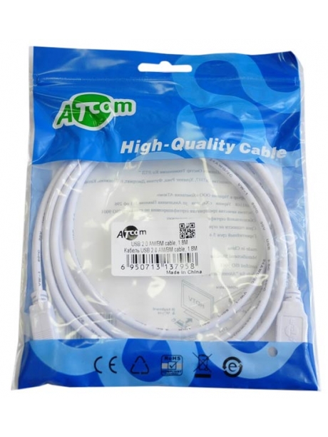 кабель для принтера ATcom USB (Am->Bm, феррит) 1.8 m white