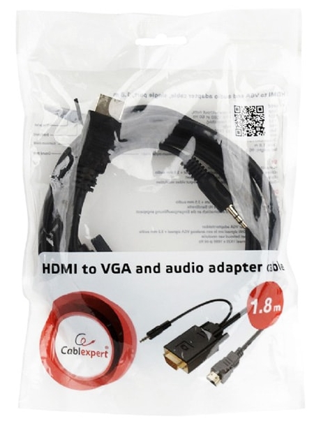 адаптер Cablexpert HDMI>VGA 19M/15F-1,8м 
