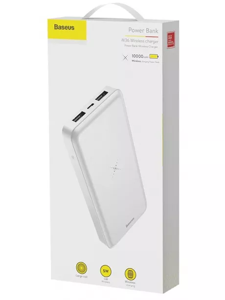 внешний аккумулятор с беспроводной зарядкой Baseus M36 Wireless Charger Powerbank 10000mAh white