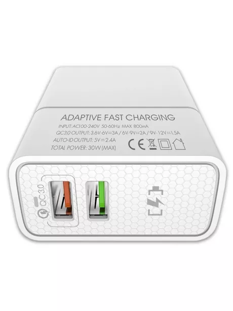 зарядное устройство для путешествий EMY MY-A501Q QC3.0 + кабель USB - micro USB white