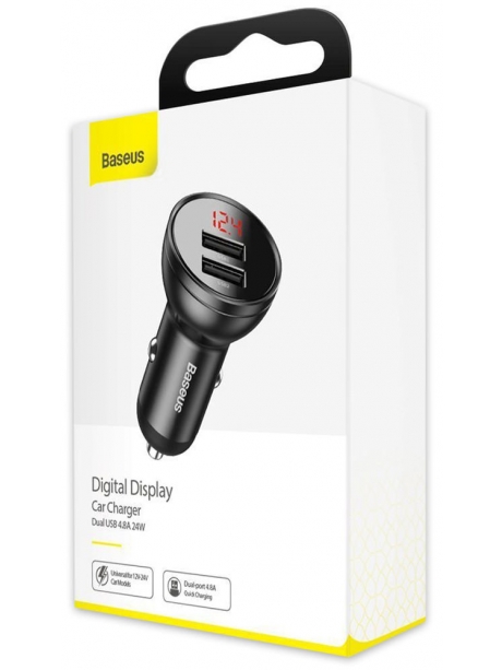 автомобильная зарядка в прикуриватель с дисплеем Baseus Digital Display Dual USB 4.8A Car Charger 24W grey