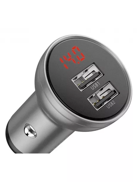 автомобильная зарядка в прикуриватель с дисплеем Baseus Digital Display Dual USB 4.8A Car Charger 24W silver