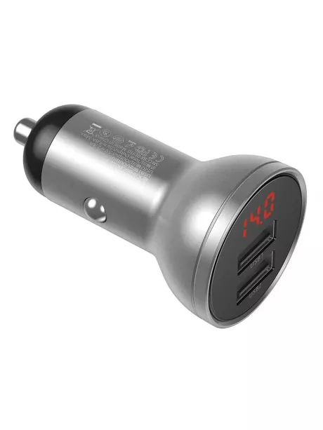 автомобильная зарядка в прикуриватель с дисплеем Baseus Digital Display Dual USB 4.8A Car Charger 24W silver