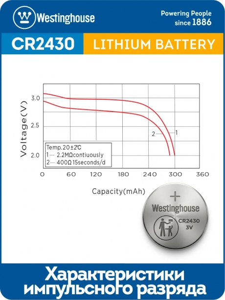 литиевая батарейка Westinghouse CR2430-BP1 