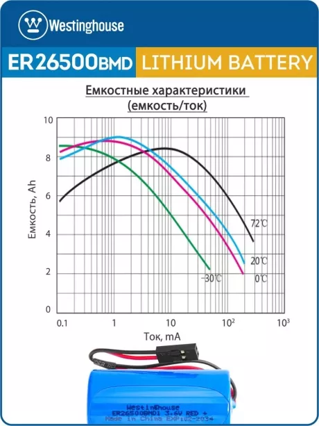 батарейка 3.6 В с коннектором Dupont 2,54 (BLS-2) Westinghouse ER 26500BMD1 (C) connector 