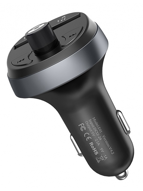 автомобильная зарядка с bluetooth FM трансмиттером Hoco E41 black