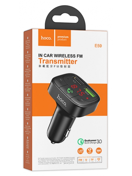 автомобильная зарядка с bluetooth FM трансмиттером Hoco E59 Promise QC3.0 car BT FM transmitter black