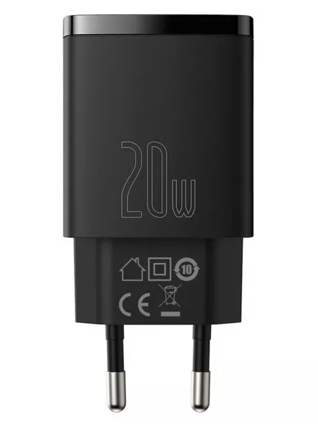 быстрая сетевая зарядка Power Delivery Baseus Compact Quick Charger U+C 20W black