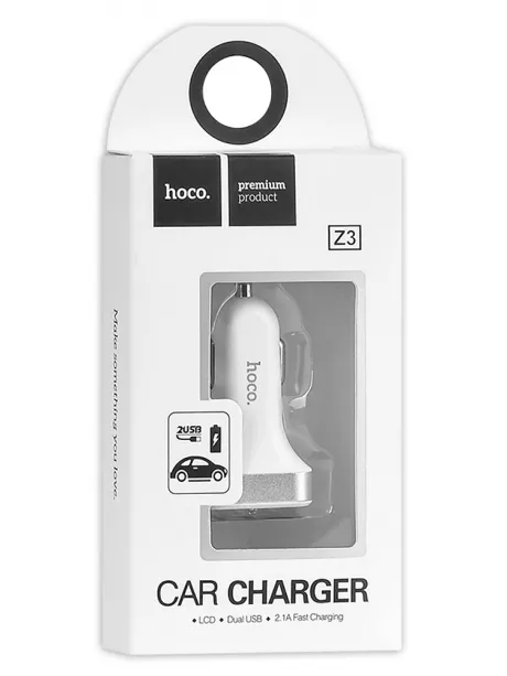 автомобильное зарядное устройство с дисплеем Hoco Z3 2USB LCD car charger white