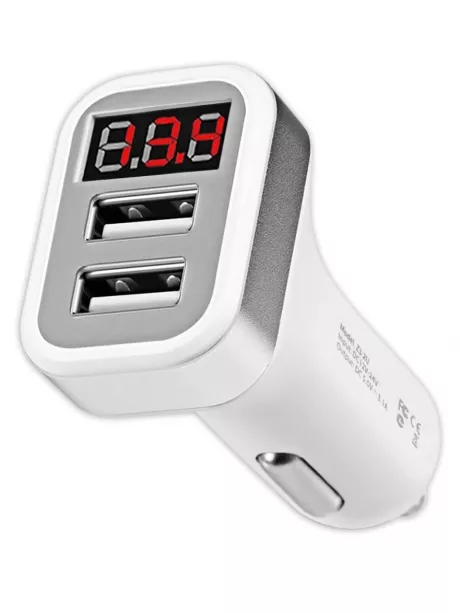 автомобильное зарядное устройство с дисплеем Hoco Z3 2USB LCD car charger white