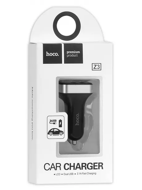 автомобильное зарядное устройство с дисплеем Hoco Z3 2USB LCD car charger black