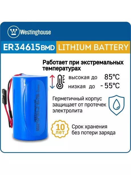 батарейка 3.6 В с коннектором Dupont 2,54 (BLS-2) Westinghouse ER 34615BMD1 (D) connector 