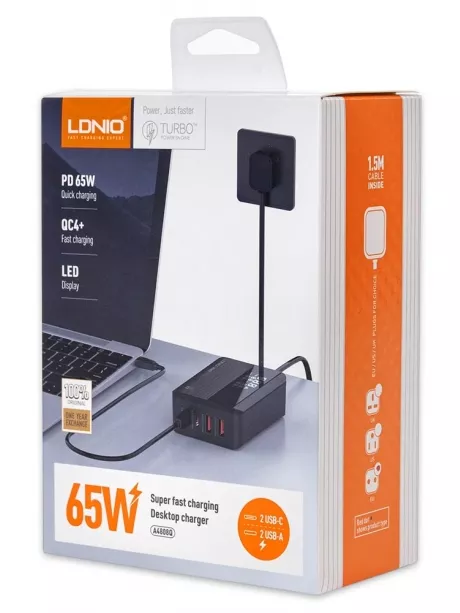 настольное зарядное устройство LDNIO A4808Q LED Display 65W Desktop Charger black