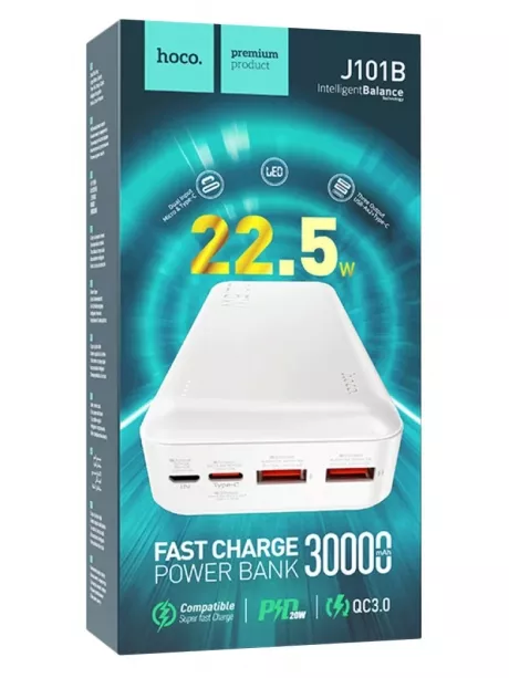 внешний аккумулятор с быстрой зарядкой Hoco J101B Astute 22.5W fully compatible power bank(30000mAh) white