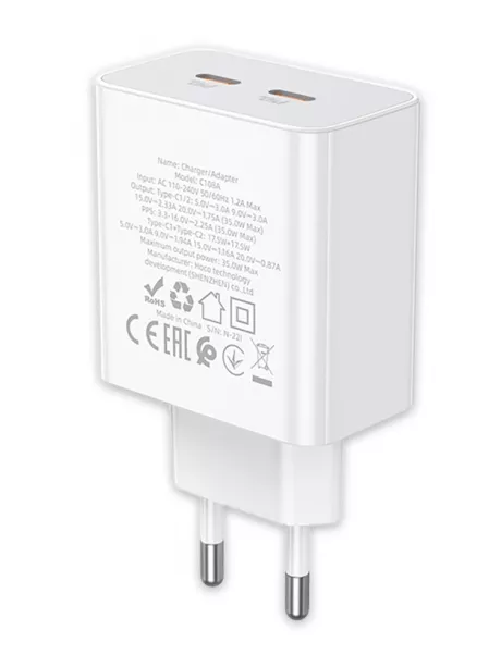 быстрое зарядное устройство Hoco C108A Leader PD35W dual port(2C) charger white