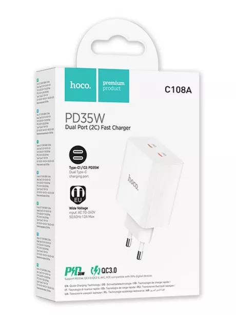 быстрое зарядное устройство Hoco C108A Leader PD35W dual port(2C) charger white