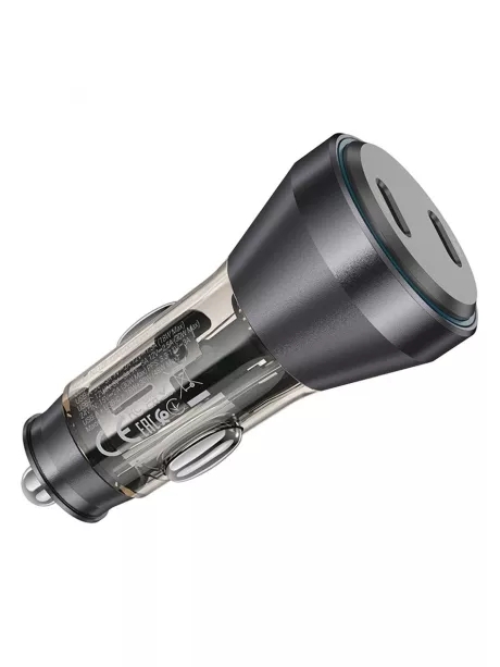 зарядка для телефона в машину Hoco NZ12C Graceful PD60W(2C) car charger with digital display transparent black