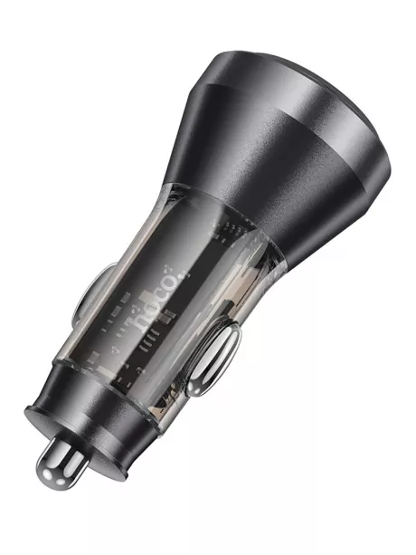 зарядка для телефона в машину Hoco NZ12C Graceful PD60W(2C) car charger with digital display transparent black