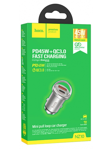 зарядка для телефона в машину Hoco NZ10 Handy PD45W+QC3.0 car charger silver