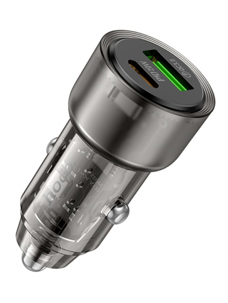 зарядка для телефона в машину Hoco Z52 Spacious PD38W(1C1A) car charger transparent black