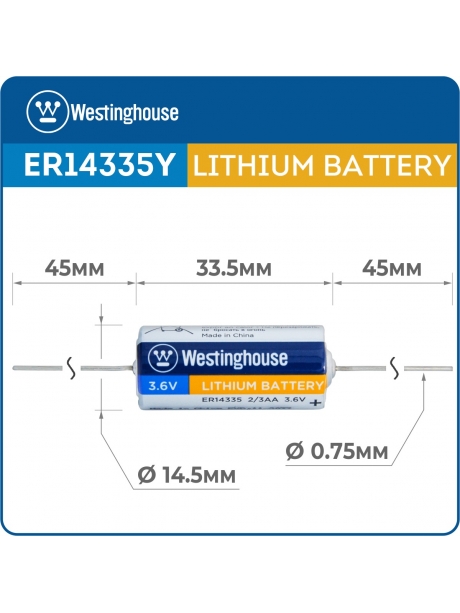 литиевые батарейки 3.6v Westinghouse ER 14335Y (2/3AA) axial wires 3шт. 