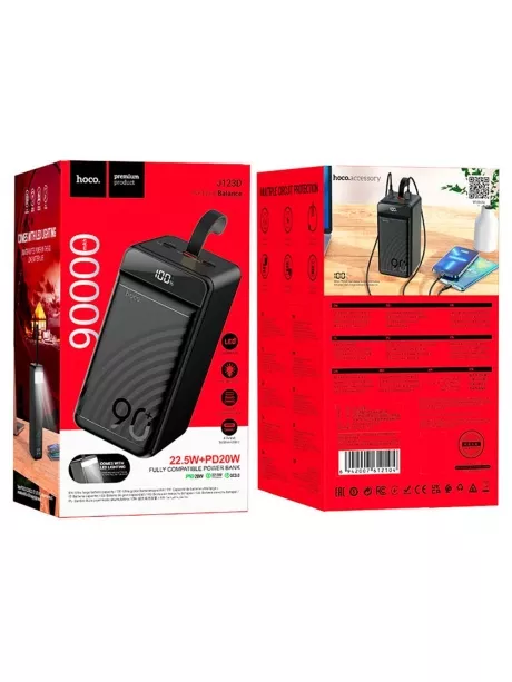 портативный аккумулятор повербанк Hoco J123D Element 22.5W+PD20W compatible power bank(90000mAh) black