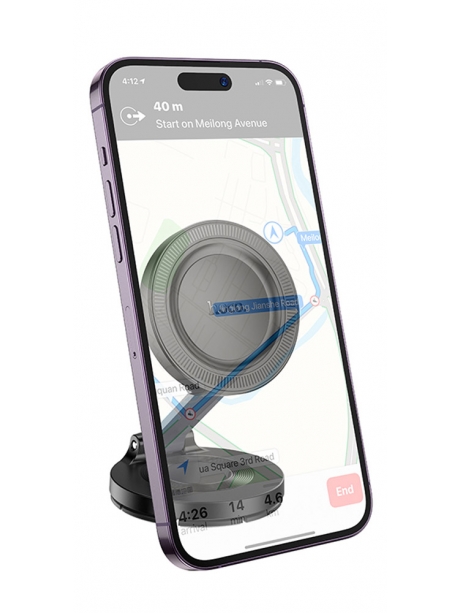 магнитный держатель MagSafe Hoco H61 Show folding ring magnetic car holder (dashboard) black/metal gray