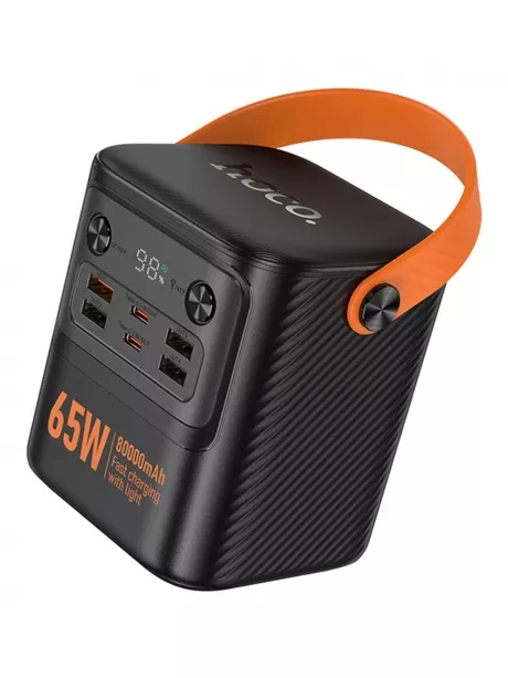 портативный внешний аккумулятор для ноутбука Hoco J152 Pro Tough PD65W+light power bank(80000mAh) black
