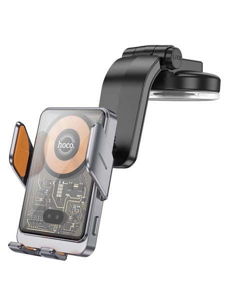 держатель для телефона с беспроводной зарядкой Qi Hoco HW8 Transparent Discovery Edition wireless fast charging holder metal gray