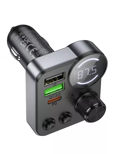 зарядка для телефона в машину с FM трансмиттером Hoco E86 Alegria 48W dual port PD30W+QC3.0 car BT FM transmitter black