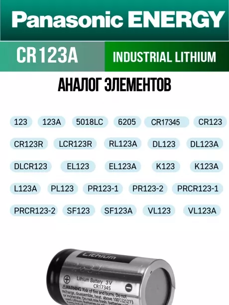 батарейка литиевая 3V Panasonic CR123A INDUSTRIAL 10шт. 